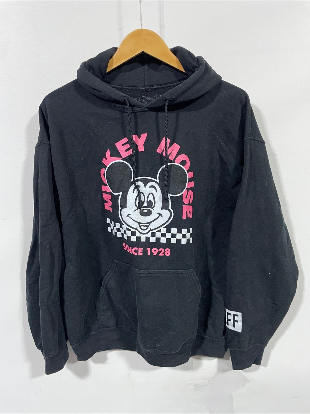 Disney Black Mickey Mouse Graphic Crewneck Sweatshirt with Pink Accent
